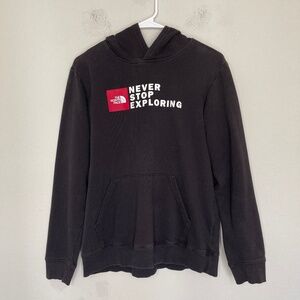 The North Face Pull Over Hoodie Boys Size XL Black " Never Stop Exploring" Logo